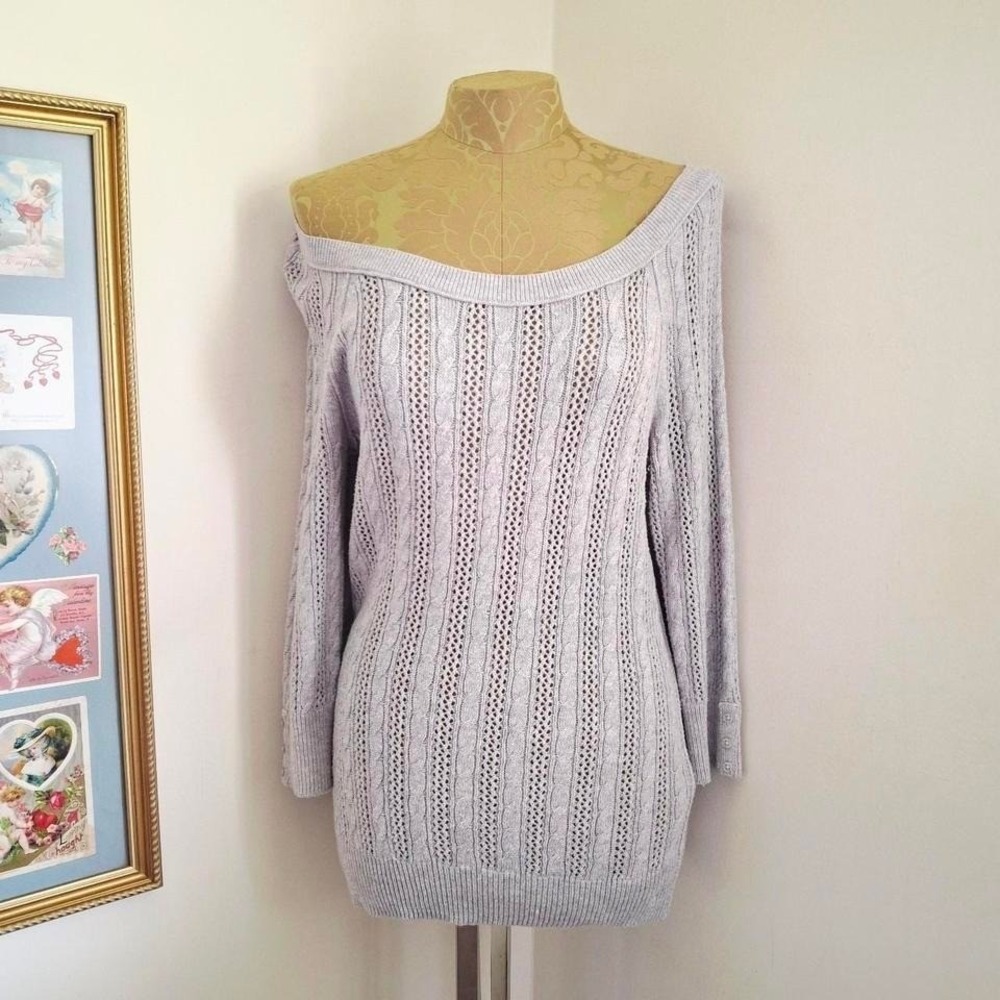 American Eagle Outfitters gray cable knit sweater Sz M y2kstyle coquette western